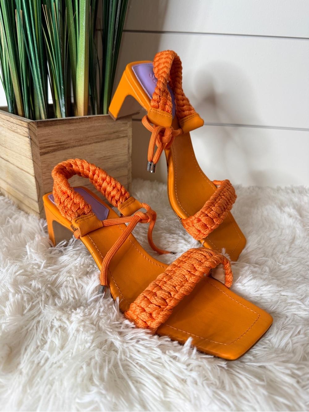 Schutz Blair Braided Rope Ankle Tie Colorful Heel Sandals Orange Size 8.5 - Picture 2 of 9